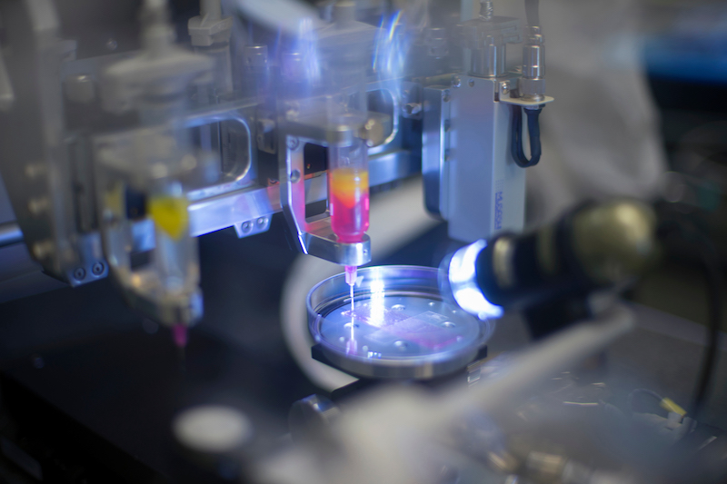 Young-Joon Seol Wake Forest Institute for Regenerative Medicine (WFIRM) demonstrates Bioprinting muscle tissue, Richard H. Dean Biomedical Building (A1).